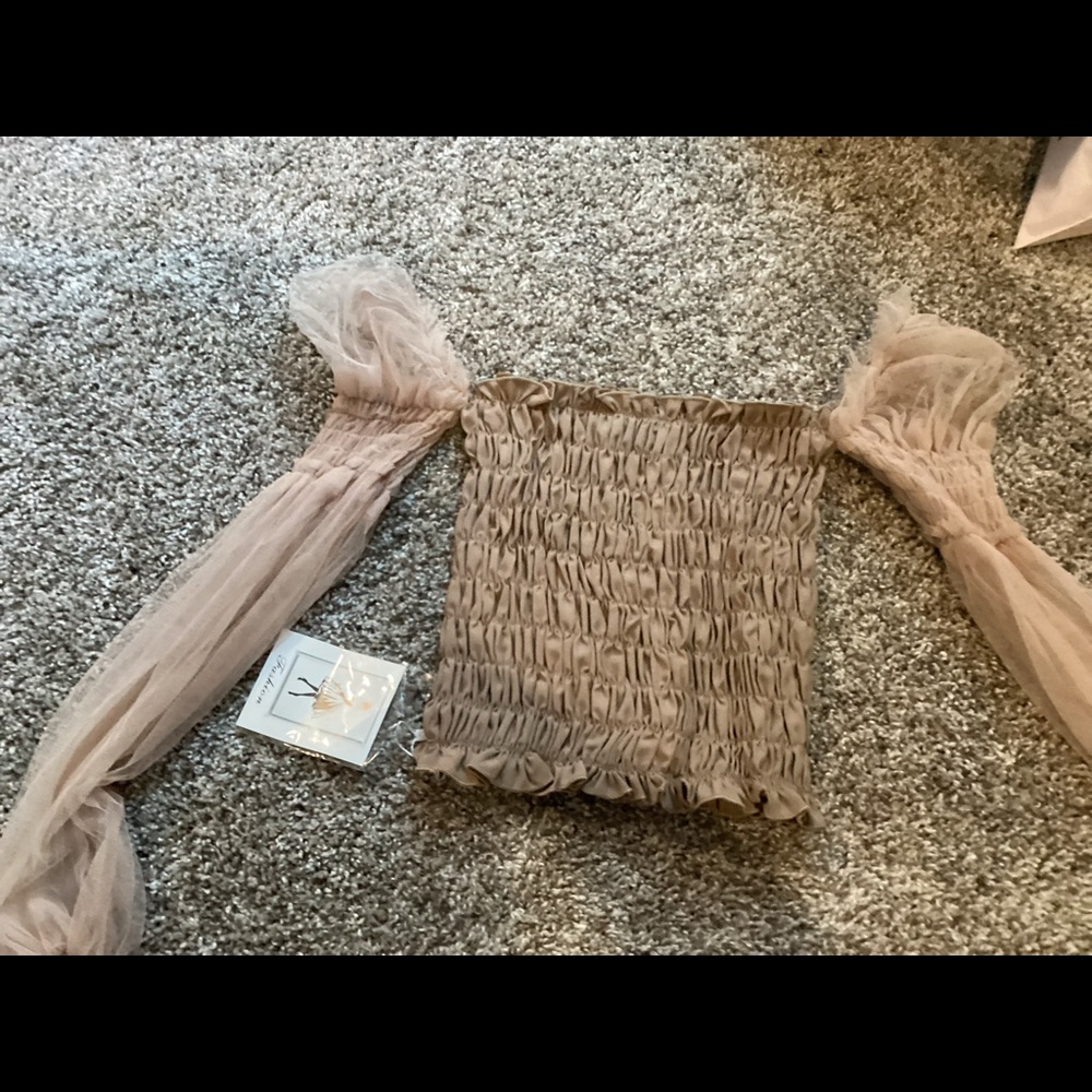 Cream off shoulder long sleeve top